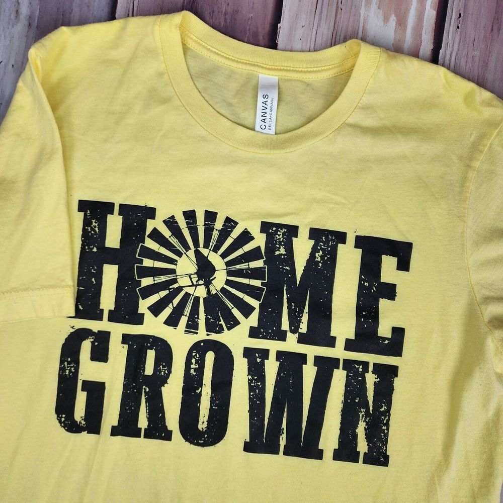 Bella Canvas Womens M "Home Grown" Windmill Tshirt‎ Yellow Short Sleeve Western